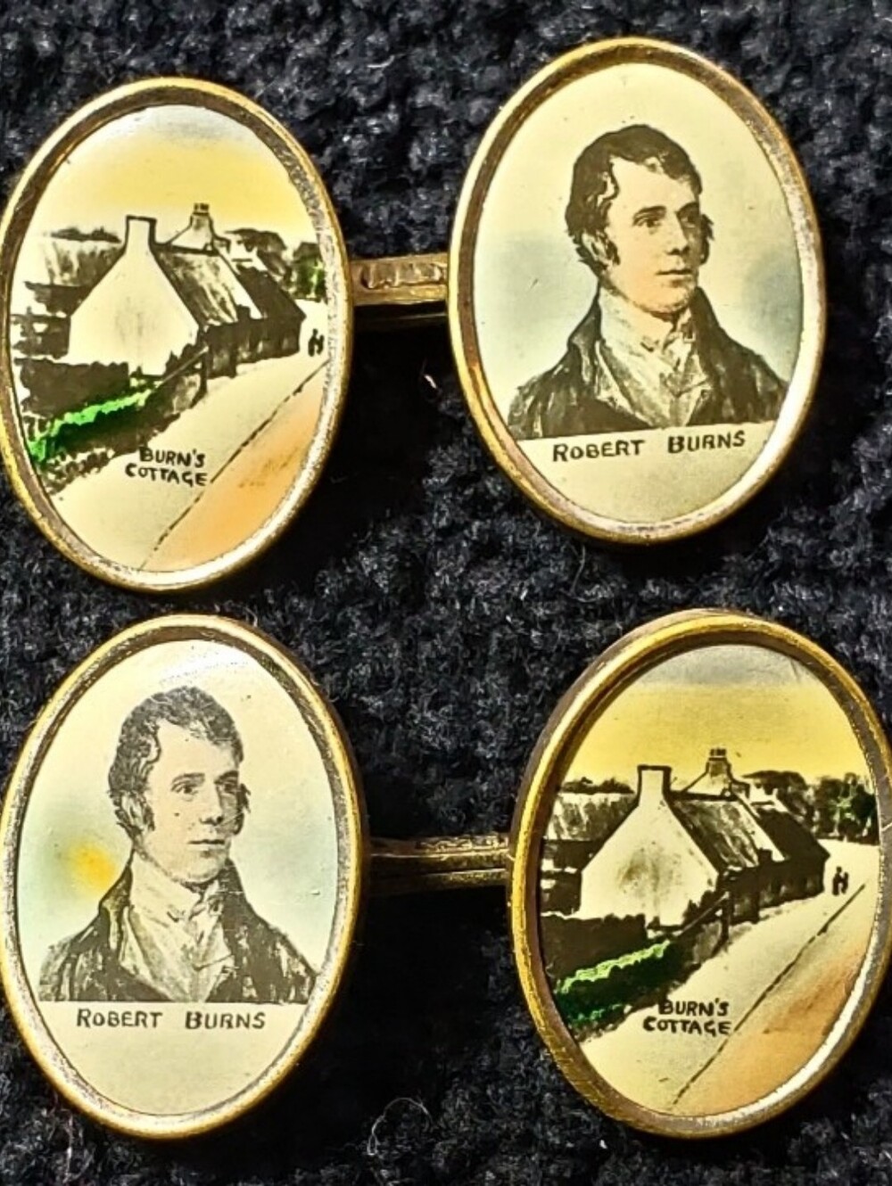 Vintage Scottish Poet Robert Burns Cottage Oval Double Panel Cuff Links